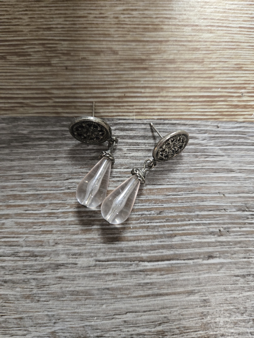 Clear Teardrop Dangle Earrings in Silver-Tone - Women Jewelry